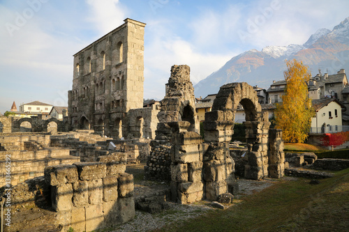 Roman ruins in the city of Aosta, Italy