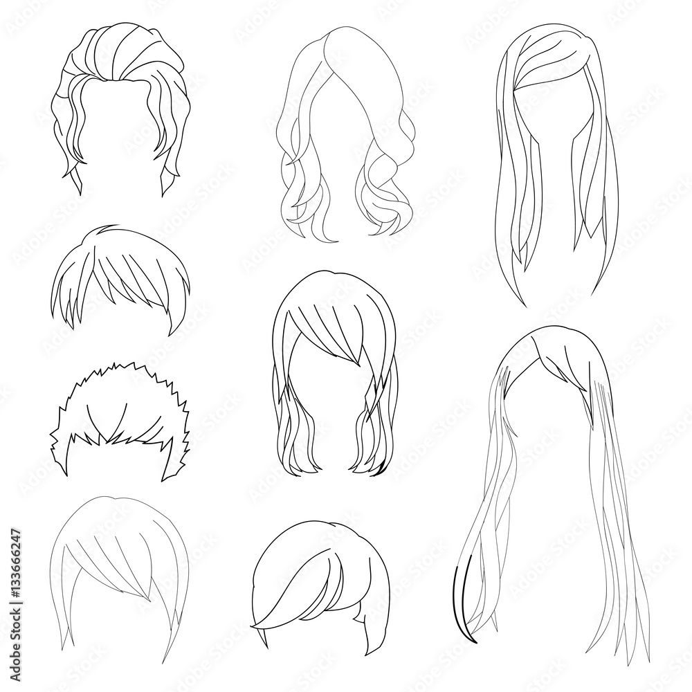 Collection Hairstyle For Man And Woman Hair Drawing Set 1 Vector  collection-hairstyle-for-man-and-woman-hair-drawing-set-1-vector