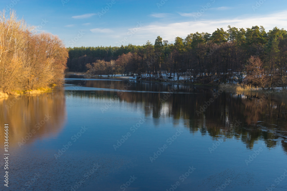 Morning landscape on a Vorskla river at late autumnal season in Ukraine