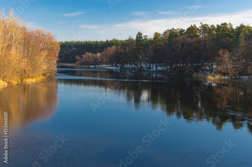 Morning landscape on a Vorskla river at late autumnal season in Ukraine