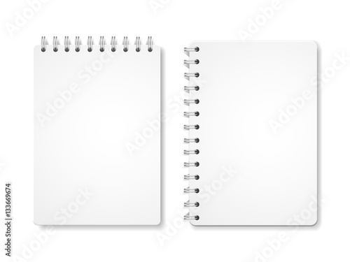 Paper blank notebooks, spiral notepads office equipment isolated on white vector illustration