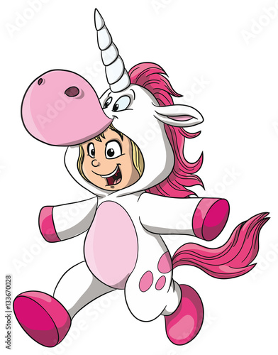 Vektor Illustration eines Mädchens im Einhornkostüm