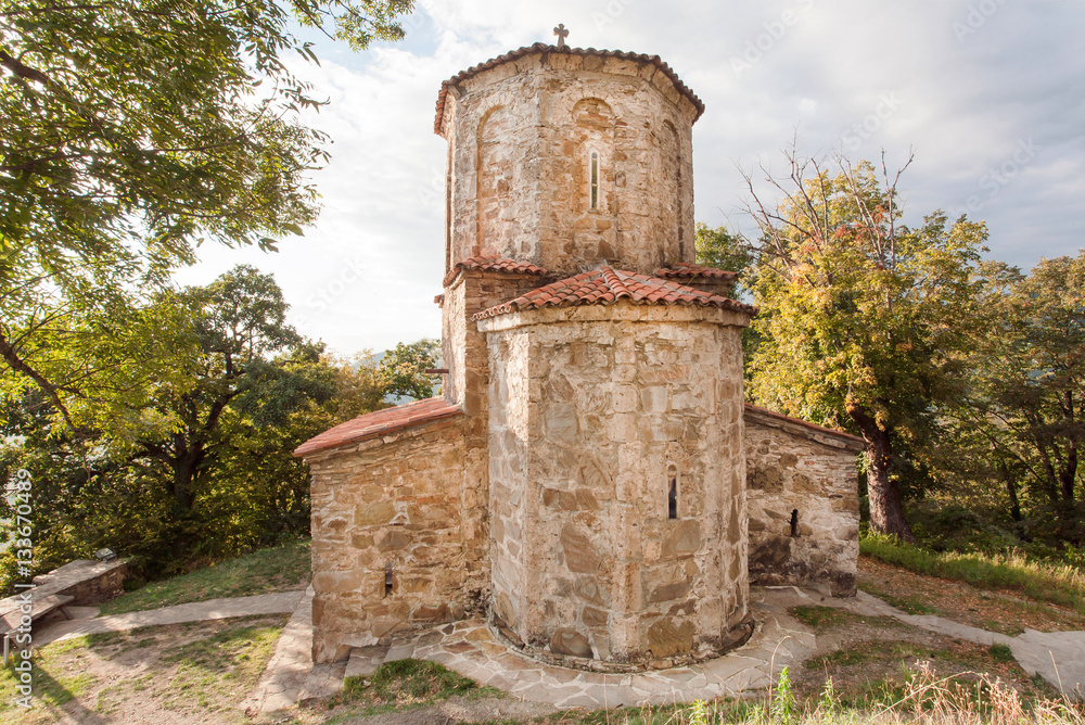 Fototapeta premium Old stone church of Nekresi Orthodox monastery in Alazani valley, Georgia. The monastery was erected in 4th century