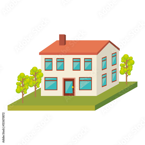 exterior cute house icon vector illustration design