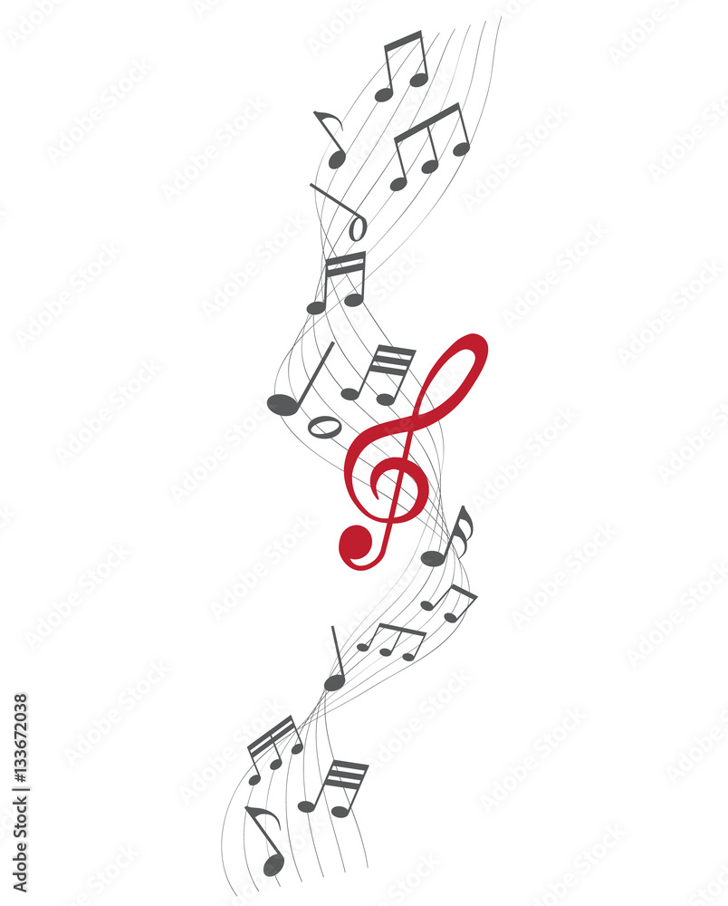 Fototapeta premium Musiknoten mit einem roten Notenschlüssel