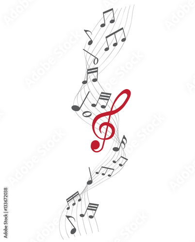 Musiknoten mit einem roten Notenschlüssel