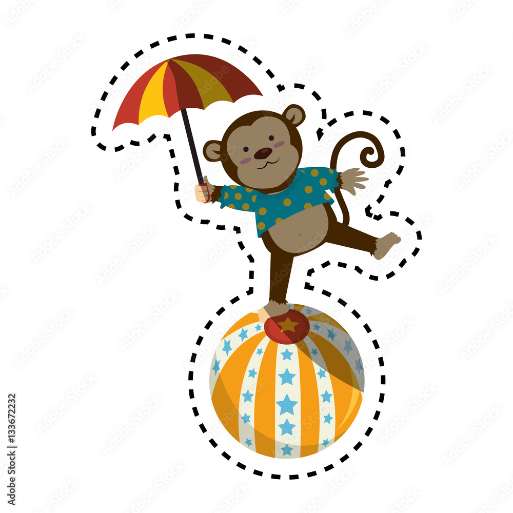 cute monkey circus animal vector illustration design