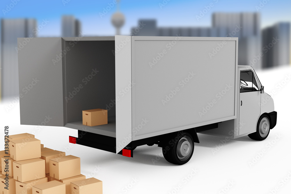 Delivery truck with packages, 3d illustration Delivery truck with packages, 3d illustration