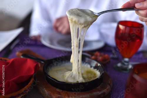 Melted cheese in skillet 