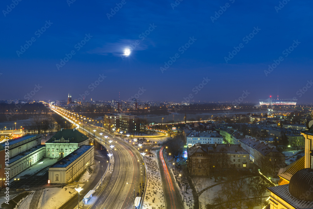 Naklejka premium Full Moon over the Warsaw