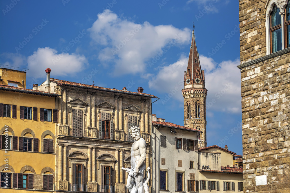 Neptune statue and Badia Fiorentina steeple