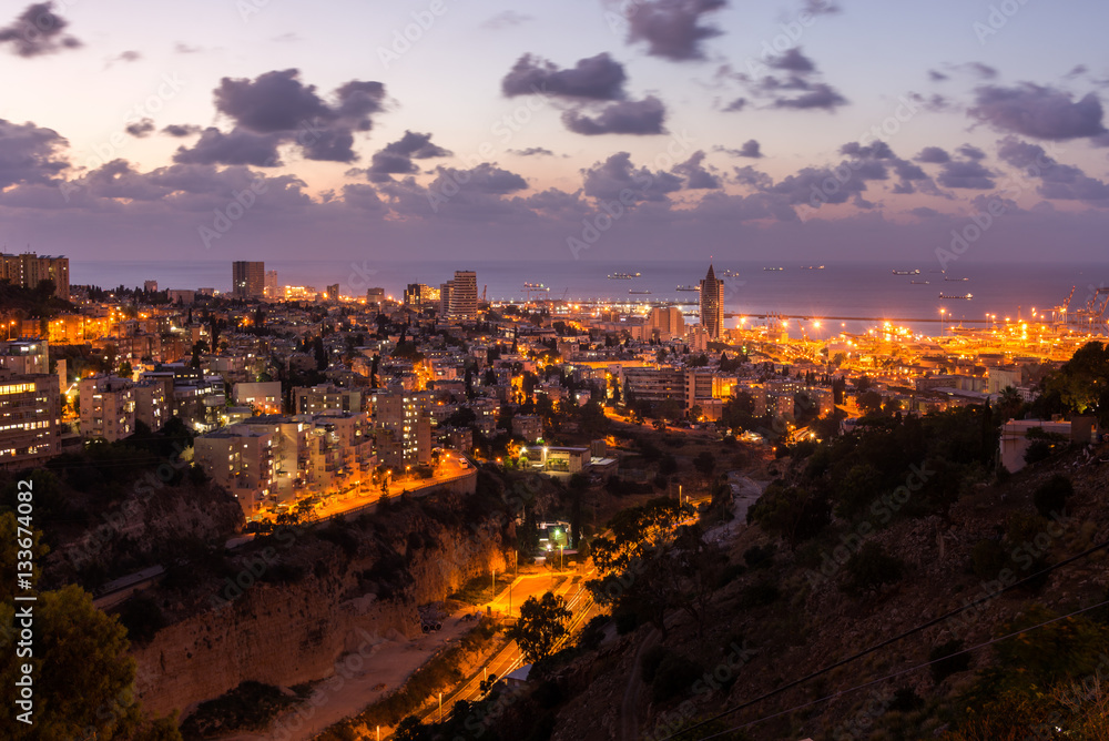 Haifa cityscape at sunset