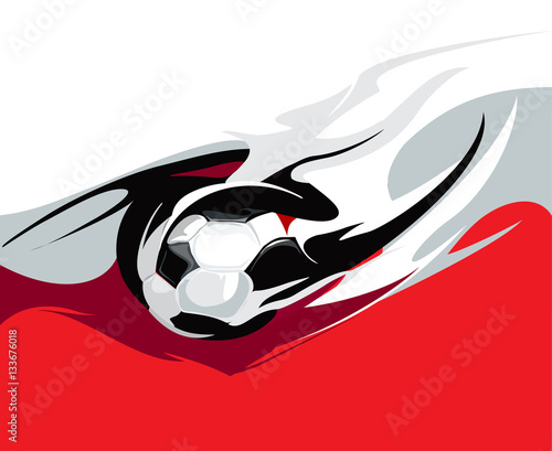 Polish football. Soccer ball on the flag of Poland.