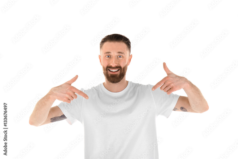 Young handsome man in blank T-shirt isolated on white Young handsome man in blank T-shirt isolated on white