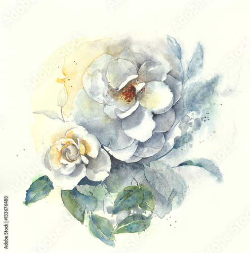 Obraz na płótnie Róże kwitną bukiet akwareli obrazu ilustrację