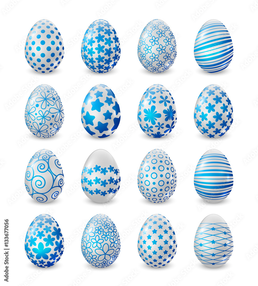 Set of blue and white Easter eggs