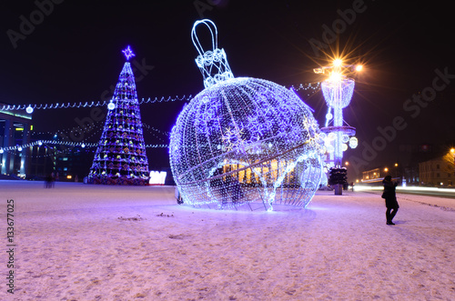 Holiday decorations in the city of Minsk, Christmas, October Square, Minsk, Belarus, in January 2017, photo