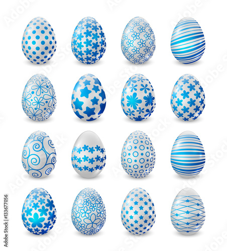 Set of blue and white Easter eggs