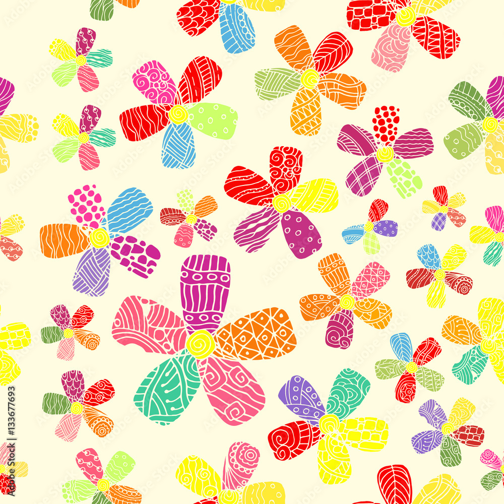 Vector Pattern 60s. Seamless Background Inspired Flower Power. Counterculture, Social Revolution In 1960s Vector Pattern 60s. Seamless Background Inspired Flower Power. Counterculture, Social Revolution In 1960s