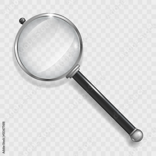 Magnifier for information search with a transparent magnifying glass and transparent shadow in vector graphics