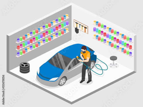 Isometric flat 3D isolated concept vector auto service garage
