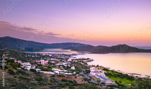 Panoramic high point view of the picturesque gulf of Elounda, Crete, Greece