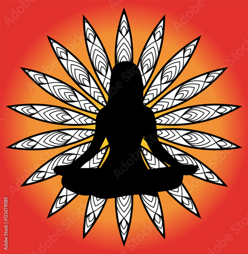 Vector illustration of yoga silhouette with sun mandala vector