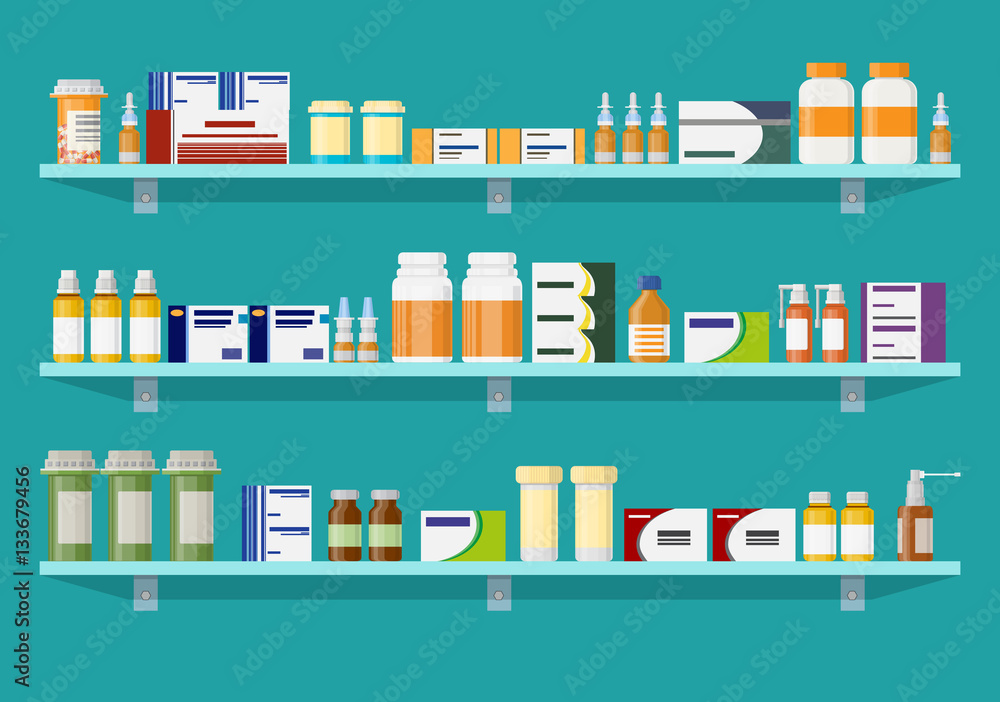 Modern interior pharmacy or drugstore. Modern interior pharmacy or drugstore.
