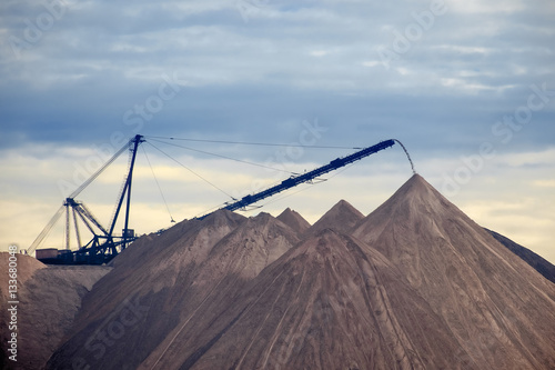 Huge mountains of waste ore in the extraction of potassium. Belarus, Soligorsk