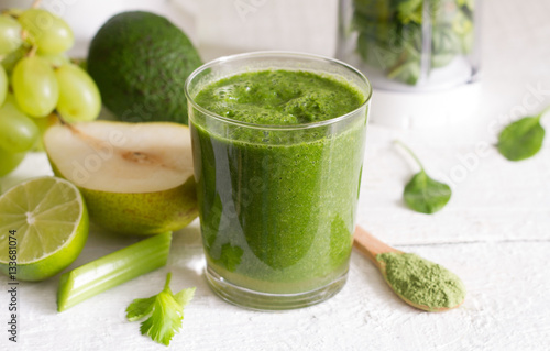 Green smoothie with fruits and vegetables food diet concept 