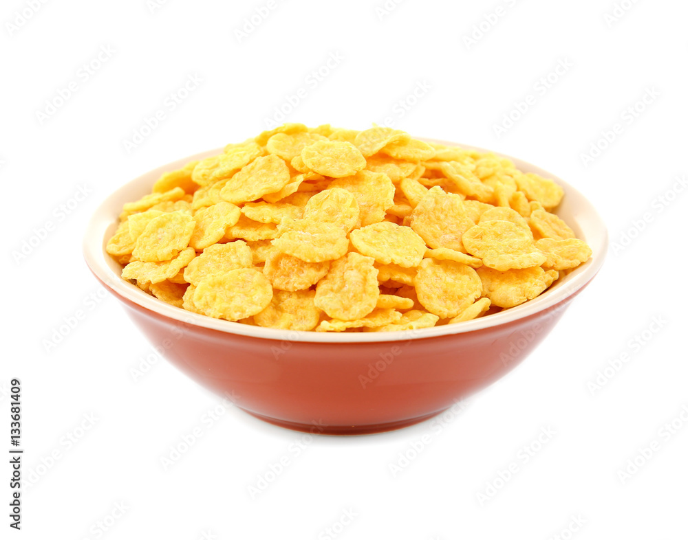 Bowl with cornflakes on white background Bowl with cornflakes on white background