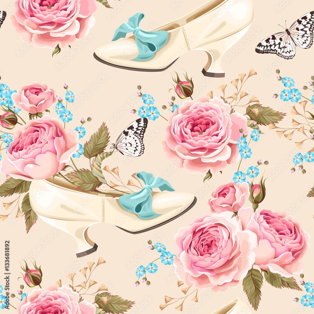 Vintage shoes seamless background Stock Vector | Adobe Stock