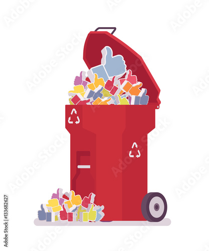 Red trash bin with likes