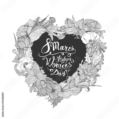 8 march. Happy Woman's Day! Floral heart