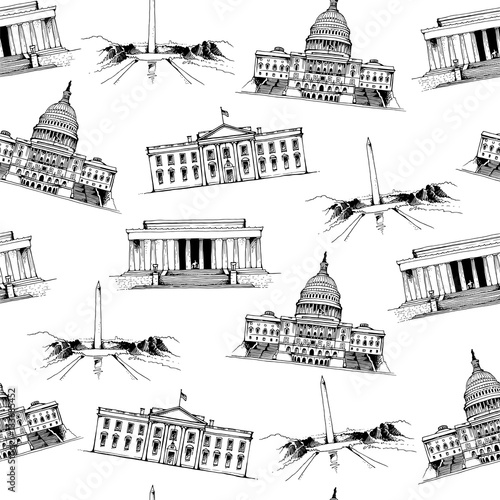 United States of America landmarks, popular places vector seamless pattern on white background