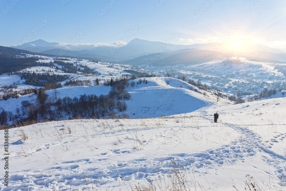 Winter landscape. road covered with snow