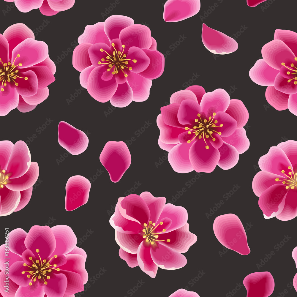 Wild Rose seamless pattern. Flowers and petals.