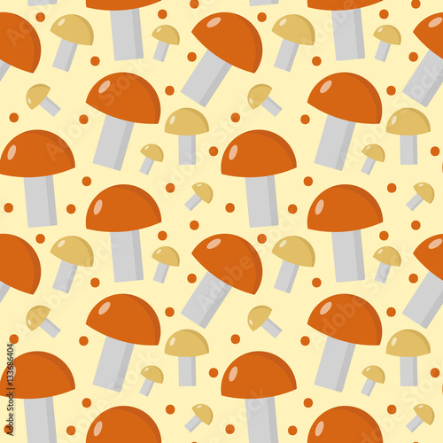 Mushrooms seamless pattern. Boletus edulis endless background, texture. Vegetable background. Vector illustration