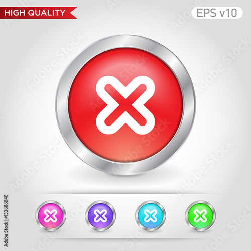 Colored icon or button of cross or delete symbol with background