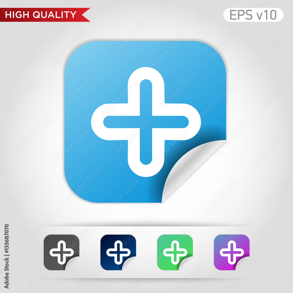 Fototapeta premium Colored icon or button of plus symbol with background