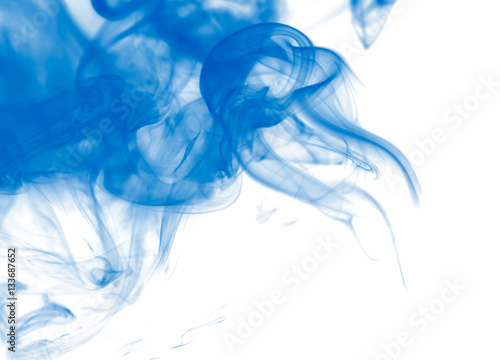 Blue smoke on a white, bright abstract background.
