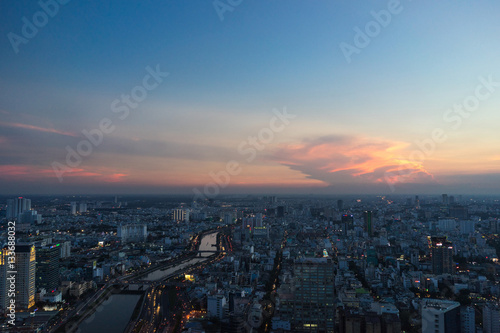 Aerial view on Ho Chi Minh city from the Bitexco tower, Saigon, Vietnam. © 1tomm