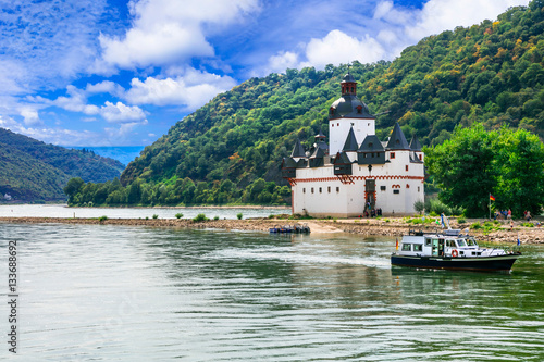 Wallpaper Mural Pfalzgrafenstein Castle on Rhine river island at Kaub Germany. Medieval fortress in Middle Rhine Valley UNESCO world heritage site. Romantic historic architecture and scenic travel destination Torontodigital.ca