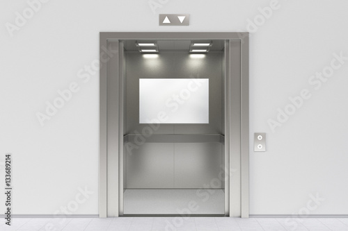 Obraz na płótnie Blank billboard or poster inside of empty elevator cabin