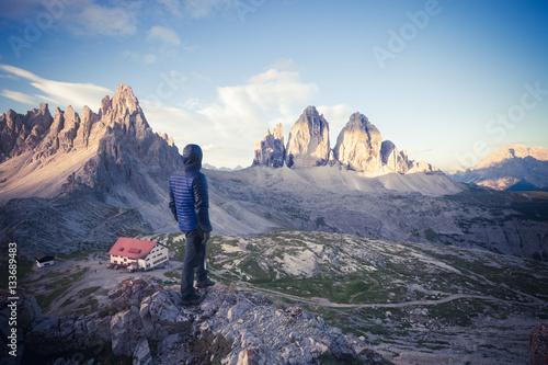 Man on the top of the mountain watching sunrise © Nickolay Khoroshkov