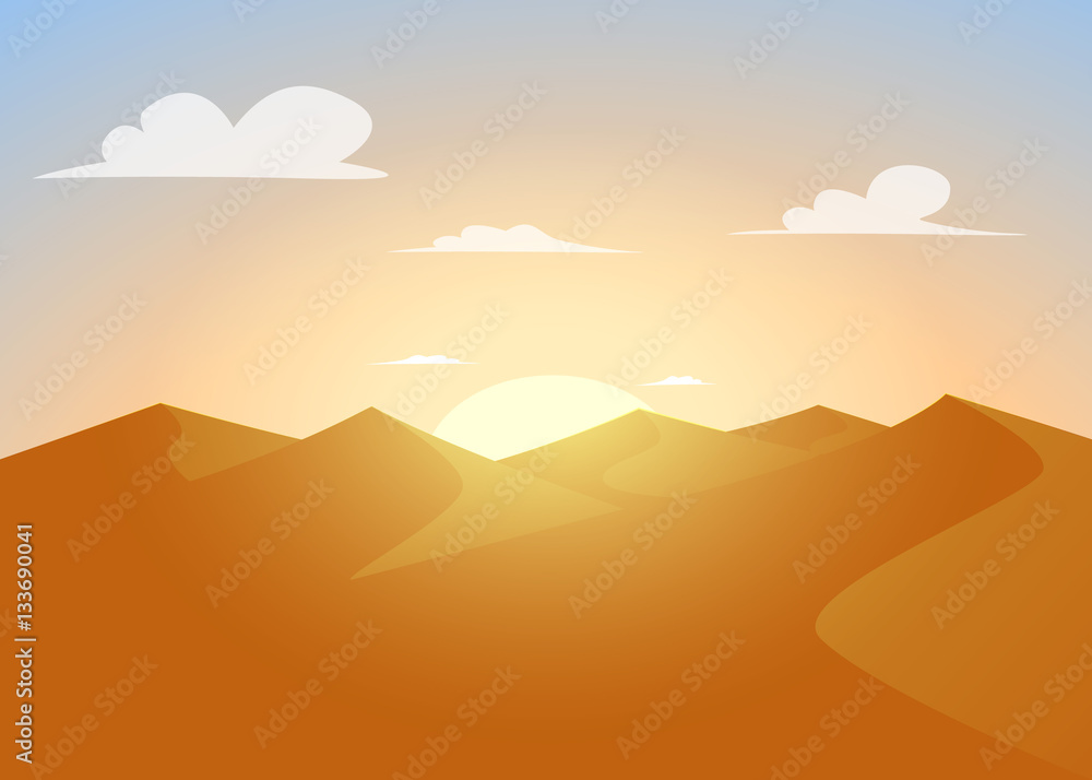 Desert landscape.Dunes with sunset Desert landscape.Dunes with sunset