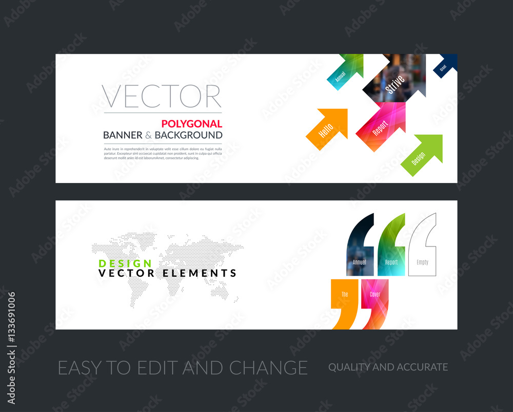 Vector set of modern horizontal website banners with diagonal po