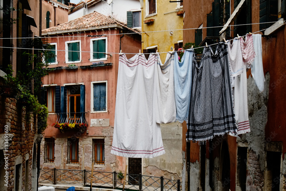 Clothesline with laundry in the streets of beautiful Venice, Ita Clothesline with laundry in the streets of beautiful Venice, Ita