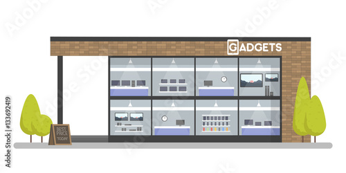 Facade of Gadgets and Electronics Store. Template concept for the website, advertising sales