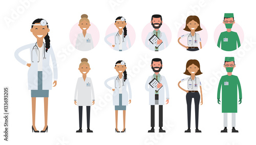 Hospital medical staff team doctors nurses surgeon. Avatar icons